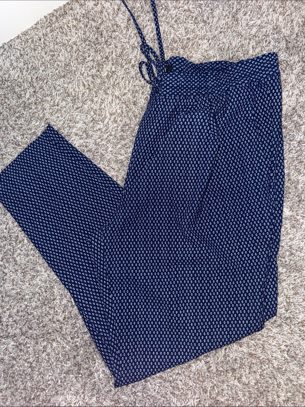 H&M Navy Blue Printed Wide-Leg Trousers
